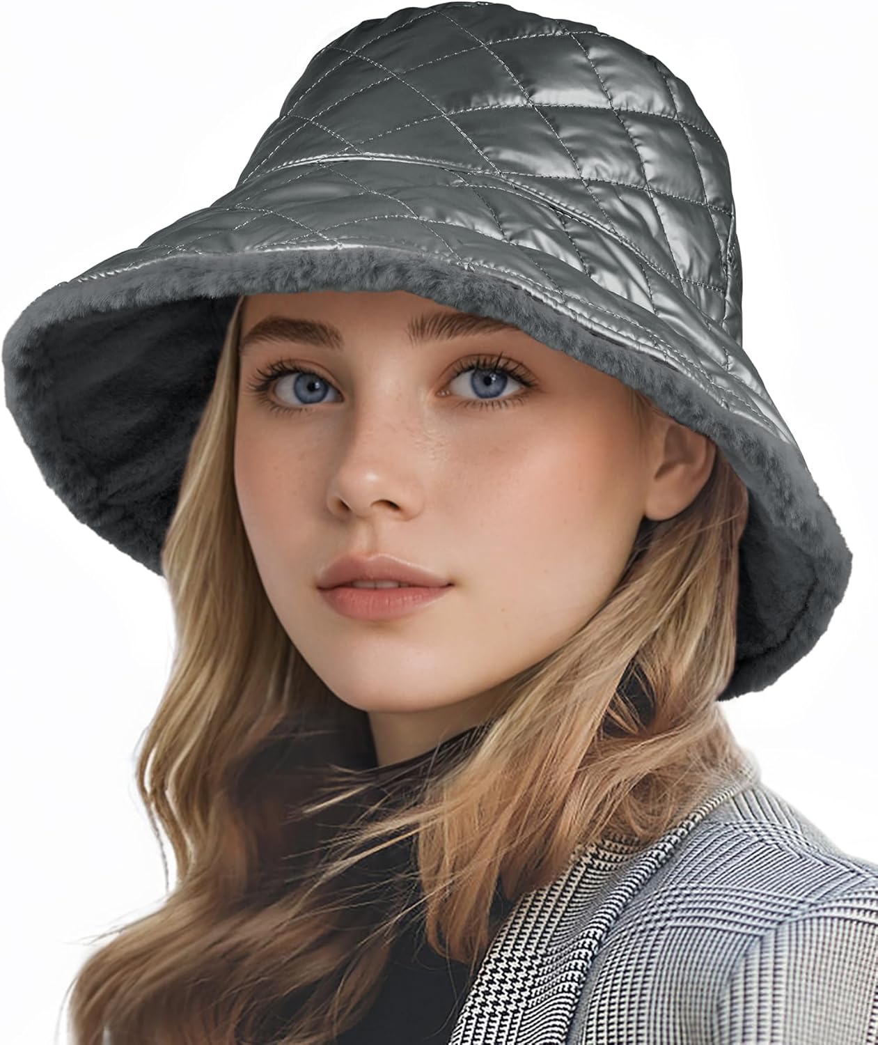 Sukeen Winter Bucket Hat for Women Faux Fur Warm Hat Trendy Reversible Hats Windproof Fluffy Fisherman Cap for Outdoor