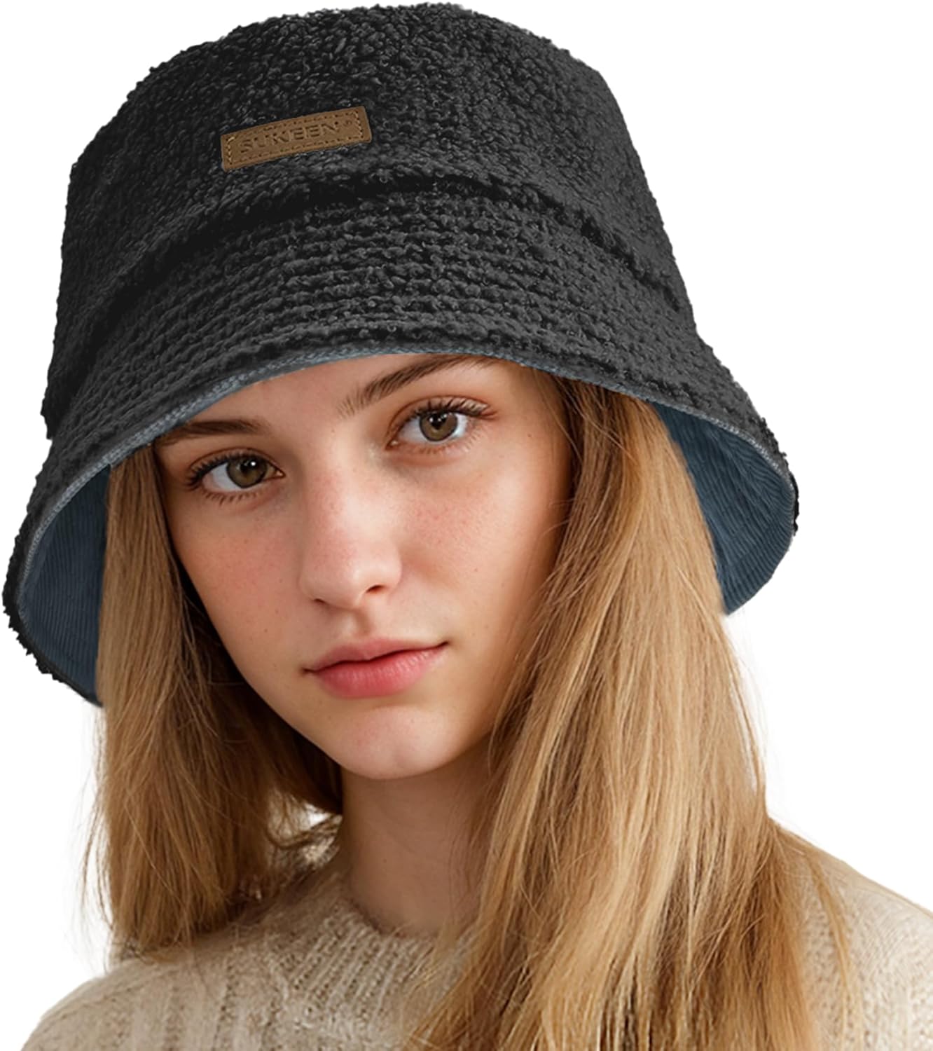 Sukeen Winter Bucket Hat for Women Men Double Side Wear Warm Hat Faux Fur Plush Winter Hat Trendy Fisherman Cap for Daily