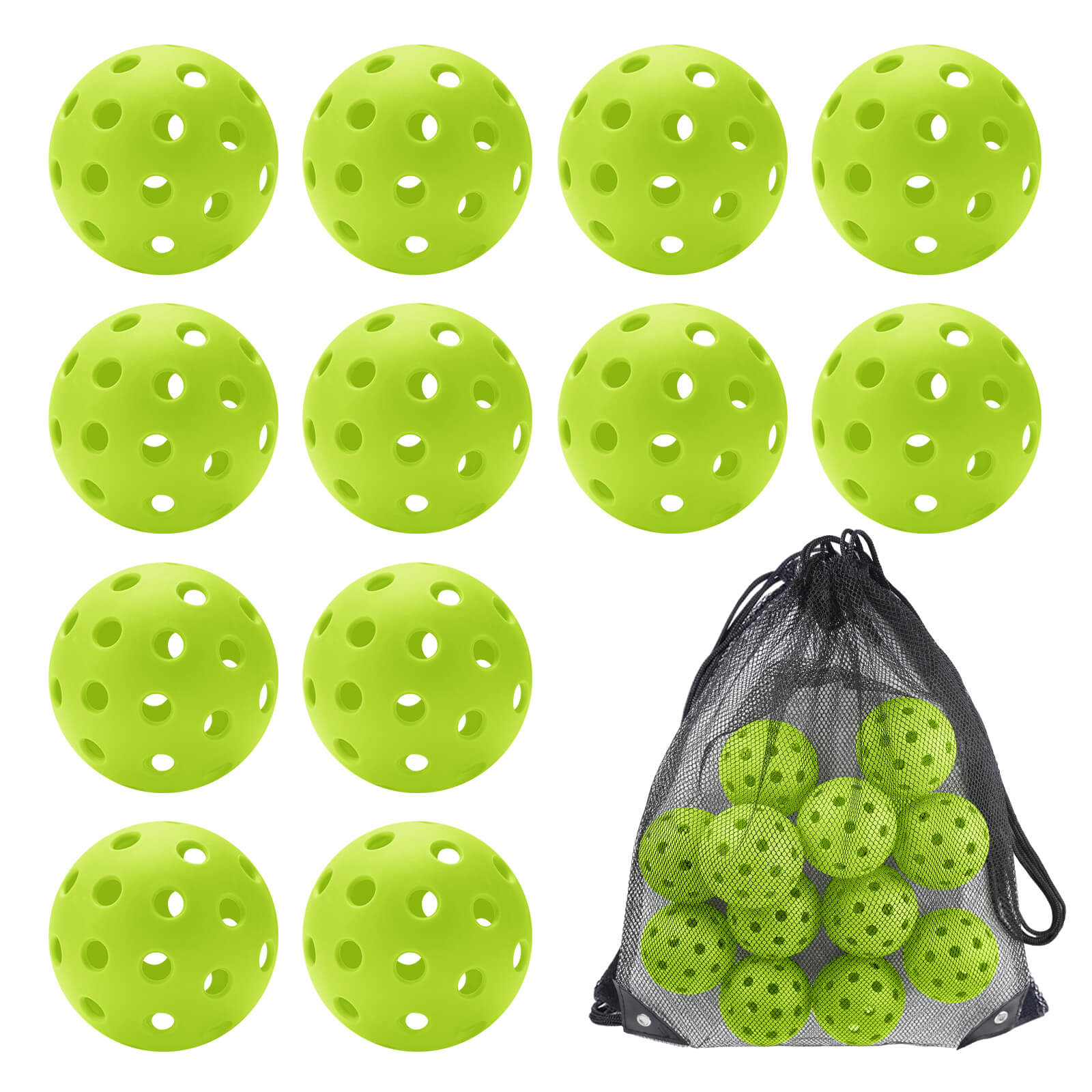 Green Hybrid Pickleballs — Set of 12