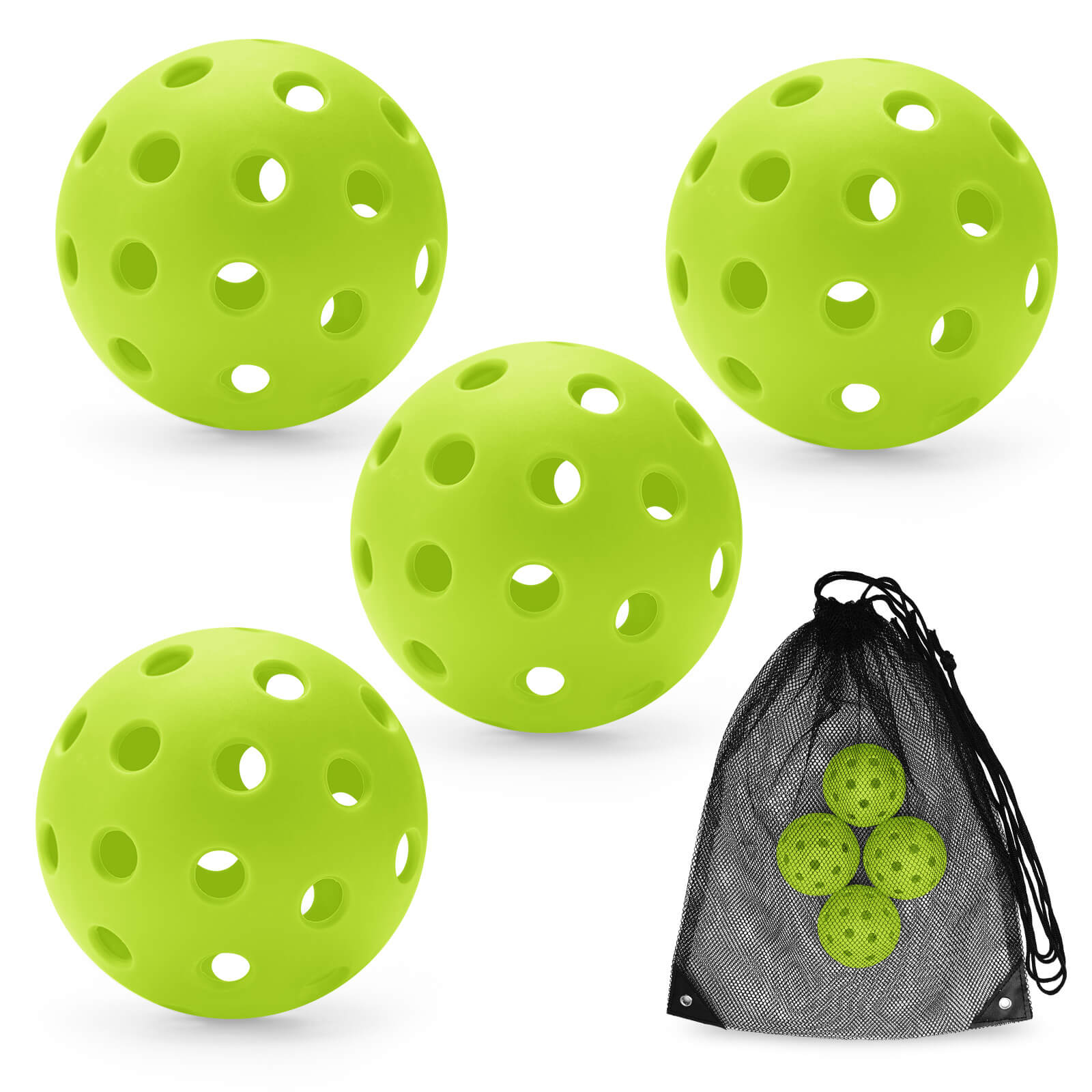 Green Hybrid Pickleballs — Set of 4