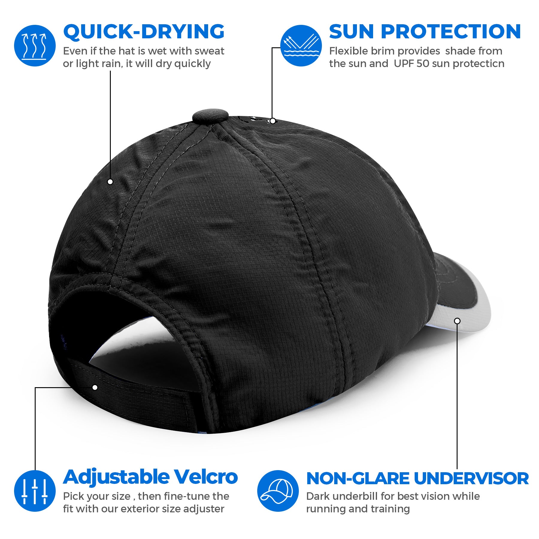 Cooling Hat Breathable Adjustable Velcro Baseball Hat