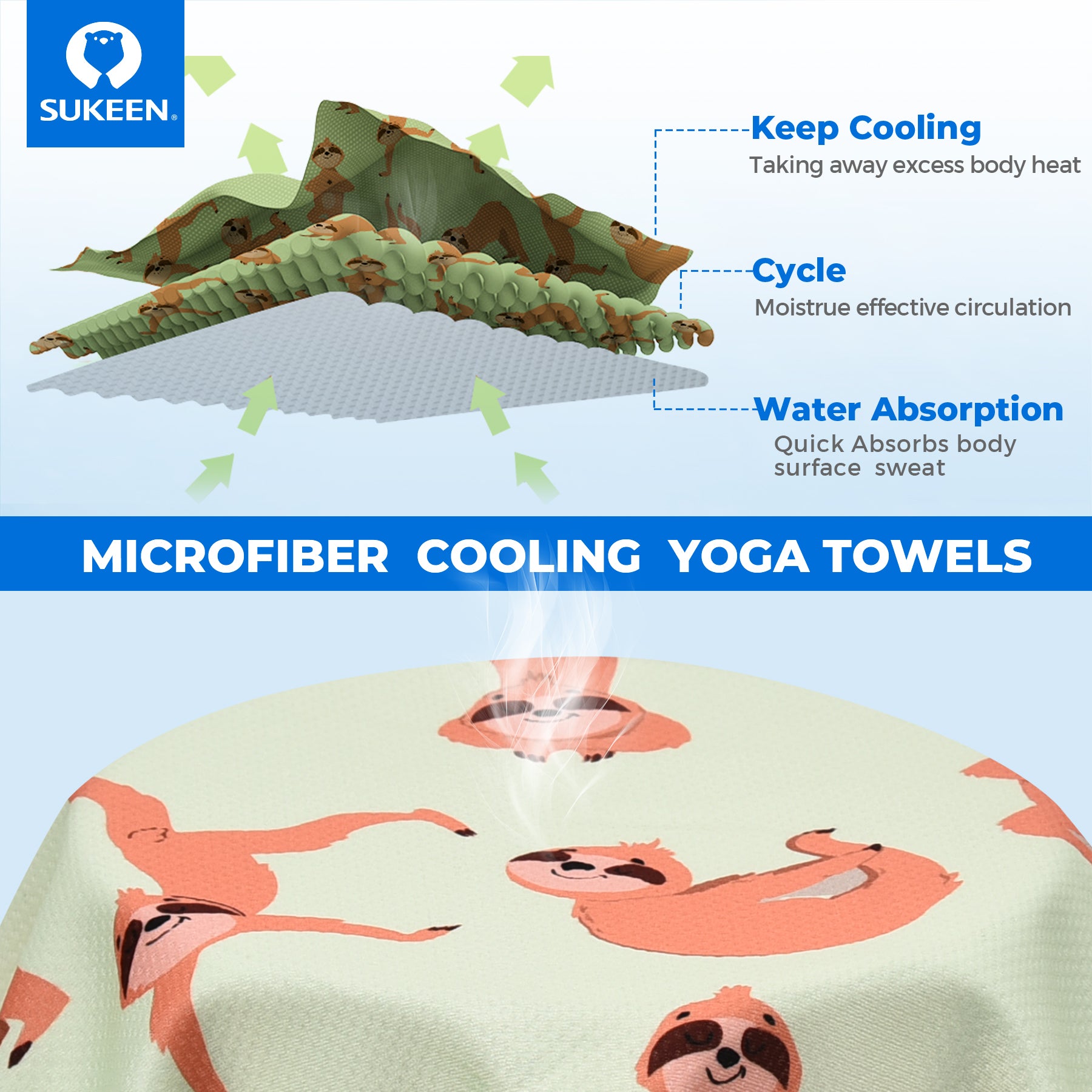 Sukeen Cooling Towel Yoga Sloth Print Ice Cooling Towel 01YOGA®