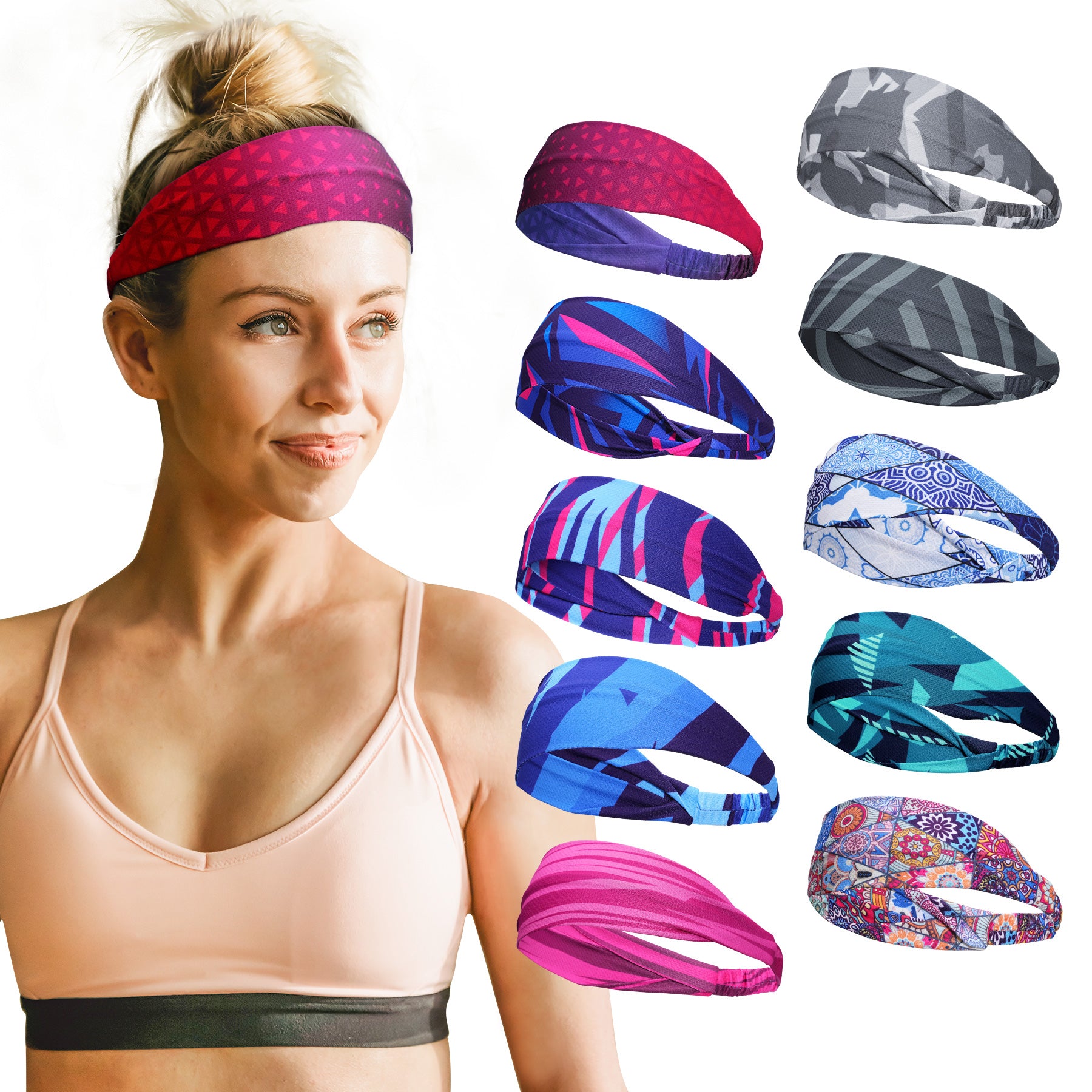 Sukeen Cooling Headband, Unisex UV Non-Slip Elastic Printed Sweatband