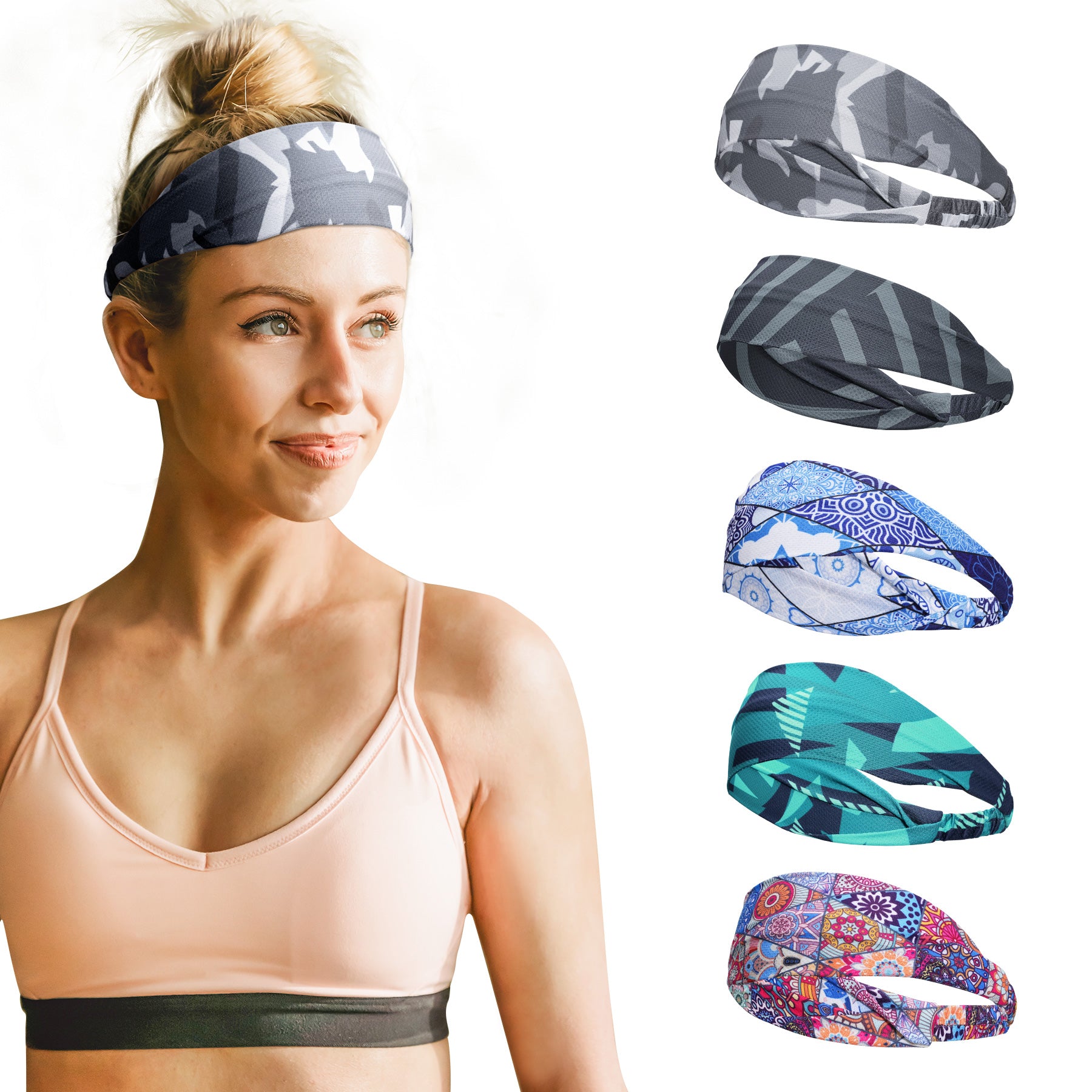 Sukeen Cooling Headband, Unisex UV Non-Slip Elastic Printed Sweatband