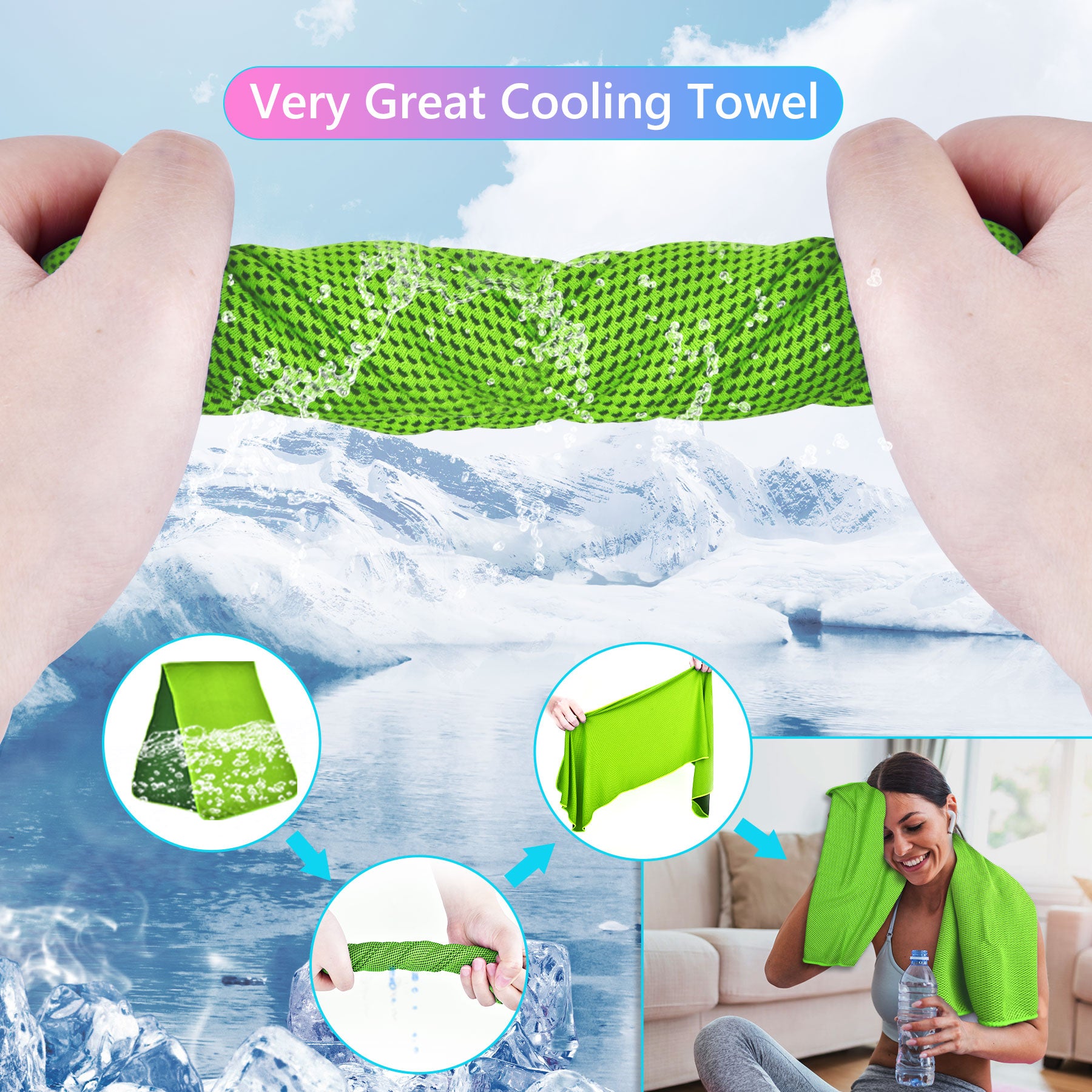 [4 Pack] Sukeen Cooling Towel (40"x12"),Ice Towel,Soft Breathable Chilly Towel,Microfiber Towel (Multicolor-15)