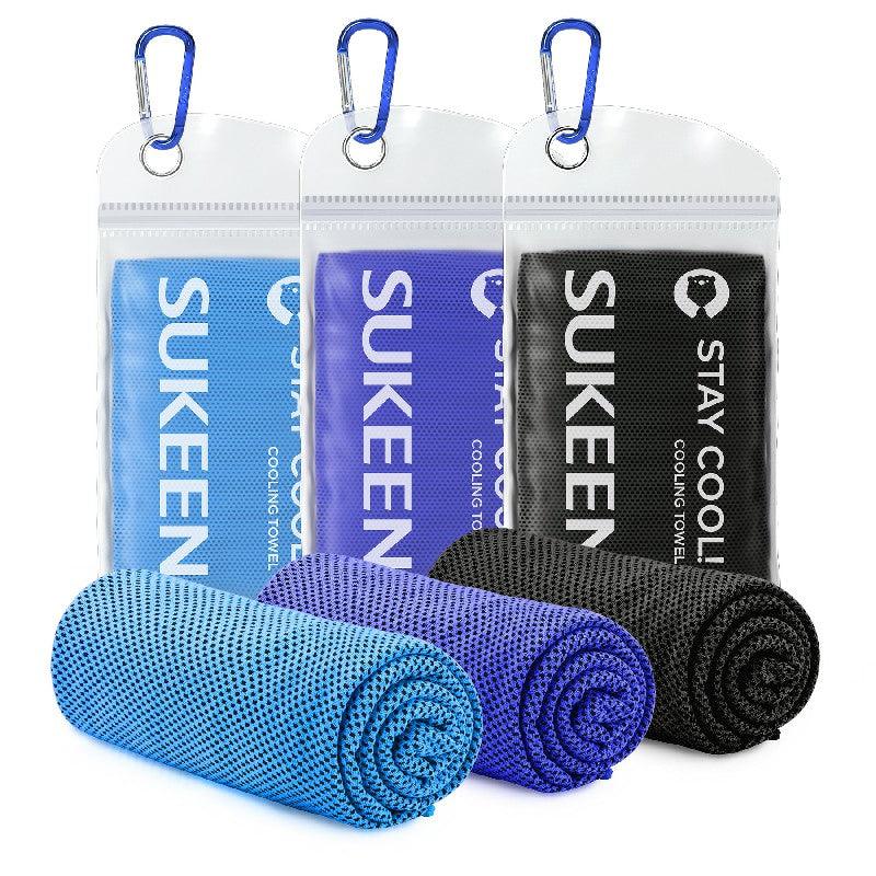 [3 Pack] Sukeen Cooling Towel(40"x12") Microfiber Cool Towel,Soft Breathable Chilly Towel -Green/Blue/Black - Sukeen